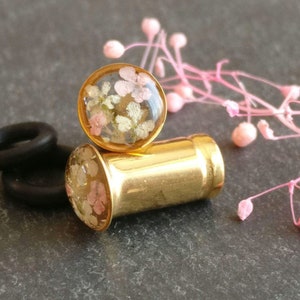 6mm floral ear plugs, gold 2g earrings, rose gold real flower gauges, silver expanders steel stretchers pink & cream flowers | READY TO SHIP
