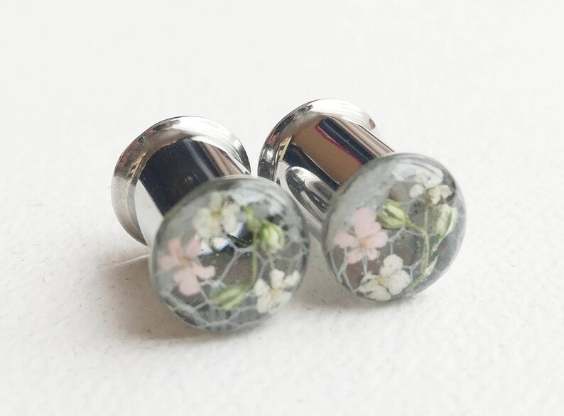 8mm Plugs 0 Gauge Real Flower Ear Tunnels Wedding Bridal Etsy