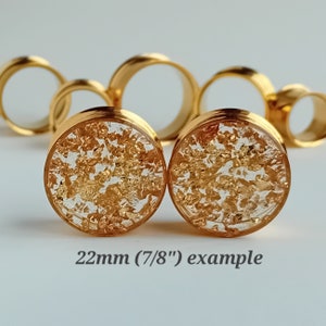 Gold Gauges, Plugs with Metallic Flakes, Golden Reflective Ear Tunnels 8mm 10mm 12mm 14mm 16mm 19mm 22mm 25mm (0g gauge - 1") READY MADE image 10