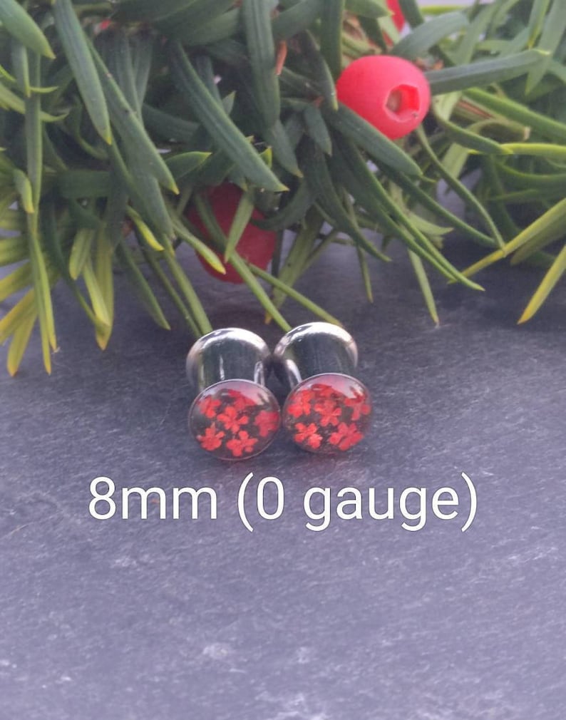 Real Flower Plugs Girly Gauges Ear Tunnels Natural Spring Summer Wedding Feminine Red Floral Unique Custom Alternative Unusual