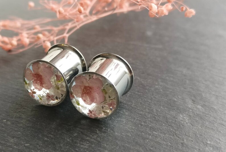 Plugs Floral Real Flower Ear Gauge Natural Wedding Bridal Etsy UK