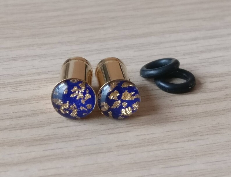 2 gauge earrings 6mm or 0 gauges 8mm Ear Plugs Gold Blue Lapis Etsy