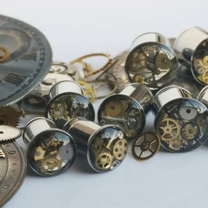 Steampunk Ear Plugs 6mm, 7mm, 8mm, 9mm / 2g, 1g, 0 gauge Cog Plugs, Steel Single Flare Steampunk Gauges READY TO SHIP