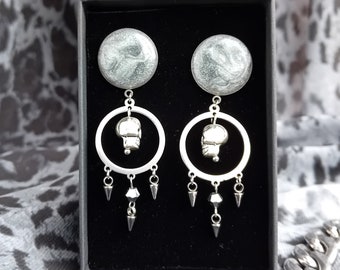 Dangle Plugs 14mm, Ear Tunnels Skull 9/16" Gauge Goth, Punk Steel Spike Stretchers, Alternative Gauged Earrings, Handcrafted & Ready to Ship