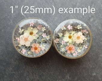 Plugs Floral Real Flower Ear Gauge Natural Wedding Bridal White Lace Alternative Handmade Unique Unusual Ear Tunnels