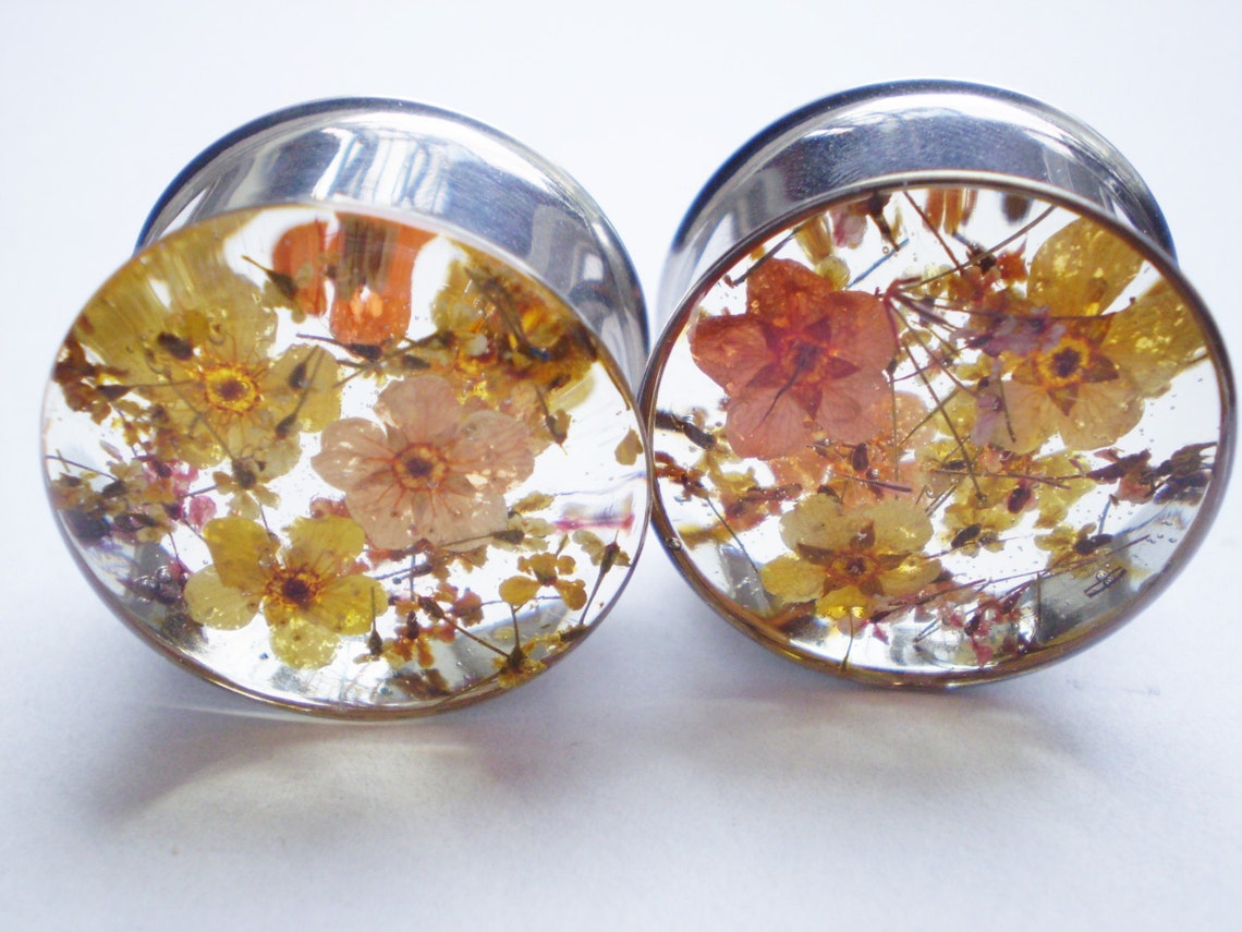 Plugs Real Flower Natural Cute Pretty Orange Yellow Flowers Etsy UK