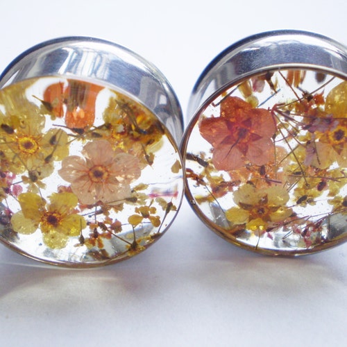 Plugs Floral Real Flower Ear Gauge Natural Wedding Bridal Etsy UK