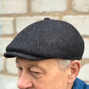 BIG SIZE 24&quot; Newsboy cap gray wool, peaky blinders hat, tweed gatsby hat, mens winter hat with ears, herringbone irish flat cap