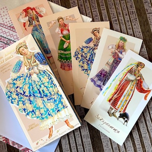 Conjunto de 10 cartões ucranianos com trajes femininos ucranianos folclóricos, cartão postal da Ucrânia, loja de arte popular vyshyvanka ucraniana, presente da Ucrânia
