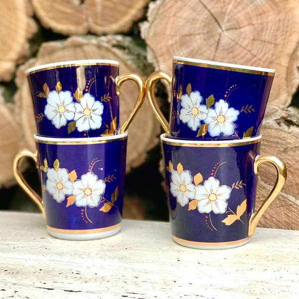 New vintage cobalt tea cup - Ukrainian large blue ussr mug - Soviet vintage ceramics - cobalt mug with gold floral pattern housewarming gift