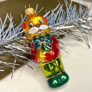 CAT LEOPOLD Ukrainian glass mercury Christmas ornament, hand-painted Russian cartoon fairy tale New Year Soviet USSR toy, Ukraine gift