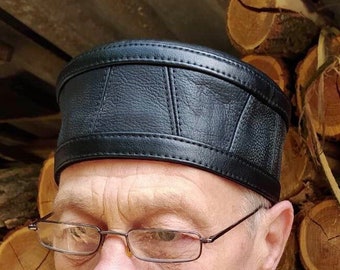 LARGE SIZE Kufi Nandmade - men's kufi leather - black yarmulke - men's kipa black - topi skufia cap