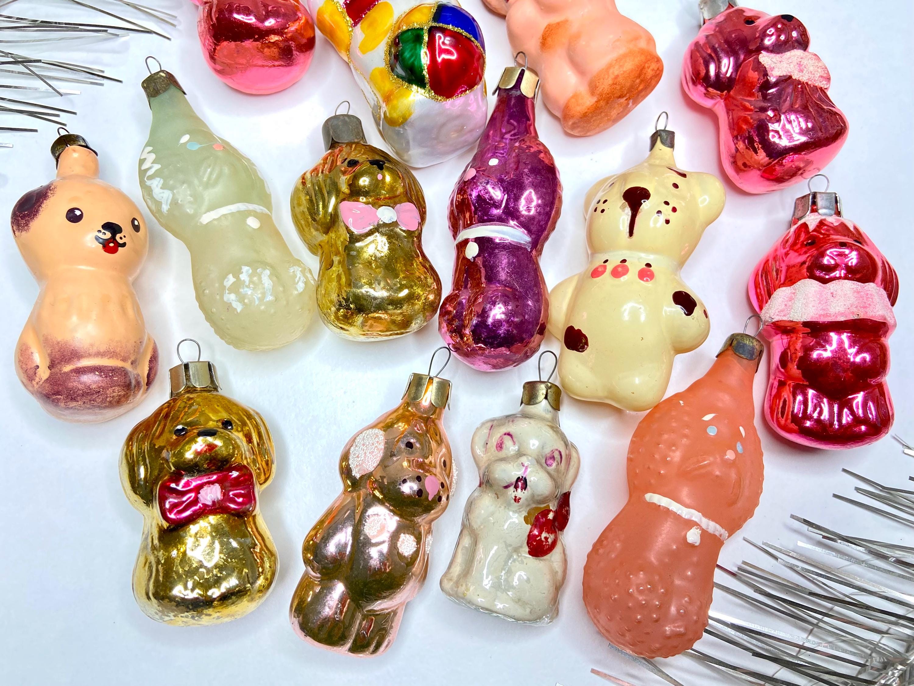 Dog Vintage Christmas Tree Decorations, 70s Soviet Russian Mercury