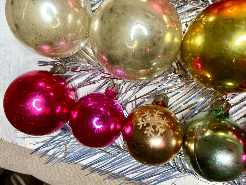 50s Soviet Mercury Glass Ball Russian Christmas Tree Ornaments