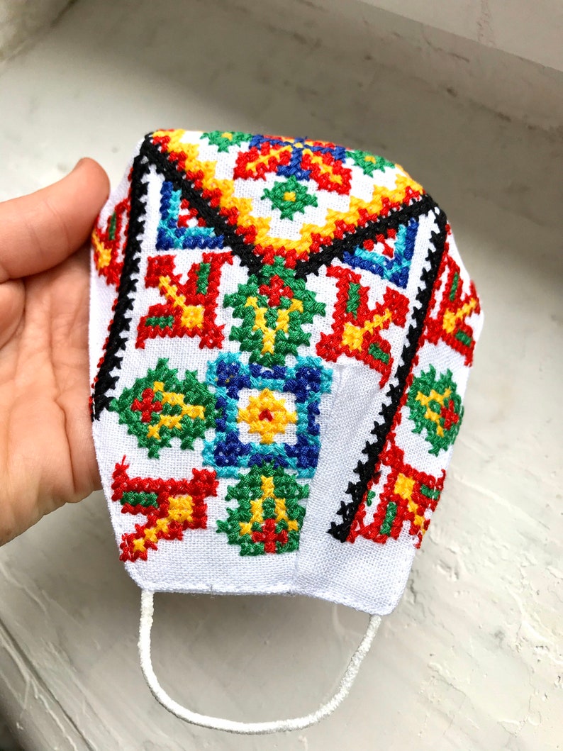 Ukrainian face mask with embroidery pattern 2 layers linen Etsy