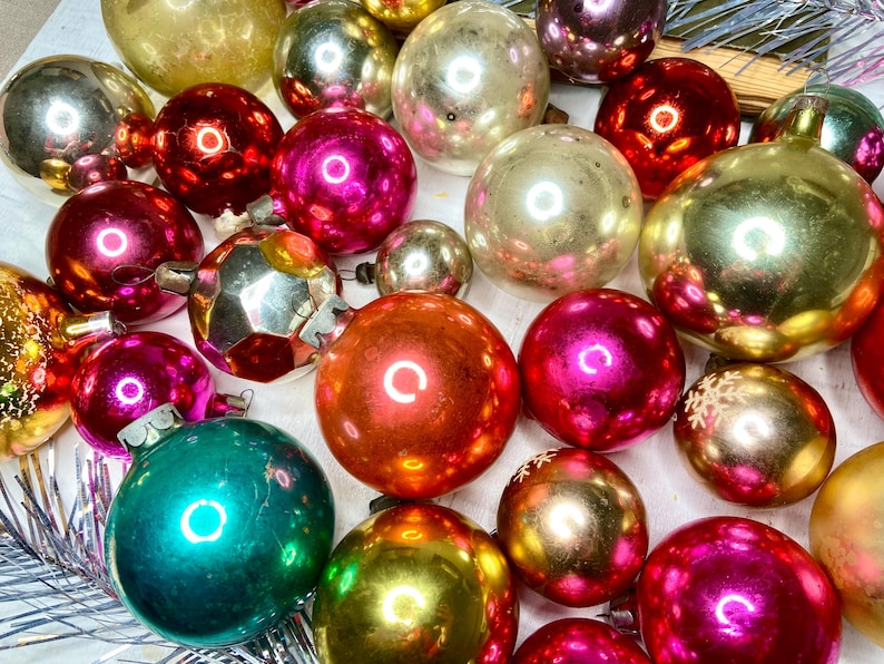 50s Soviet Mercury Glass Ball Russian Christmas Tree Ornaments