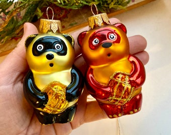 Winnie the Pooh bear Christmas ornament, souvenir hand-painted, fabulous glass collectible New Year&#39;s decor, hand blown ornaments
