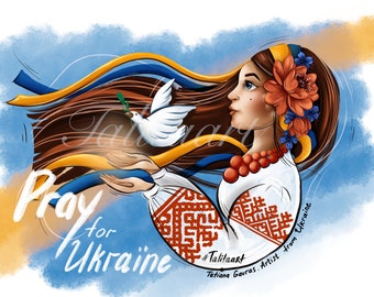 Ukraine digital art - svg Ukrainian girl dove peace Ukrainian shops flag printable postcard Stand with Ukraine illustration Talita