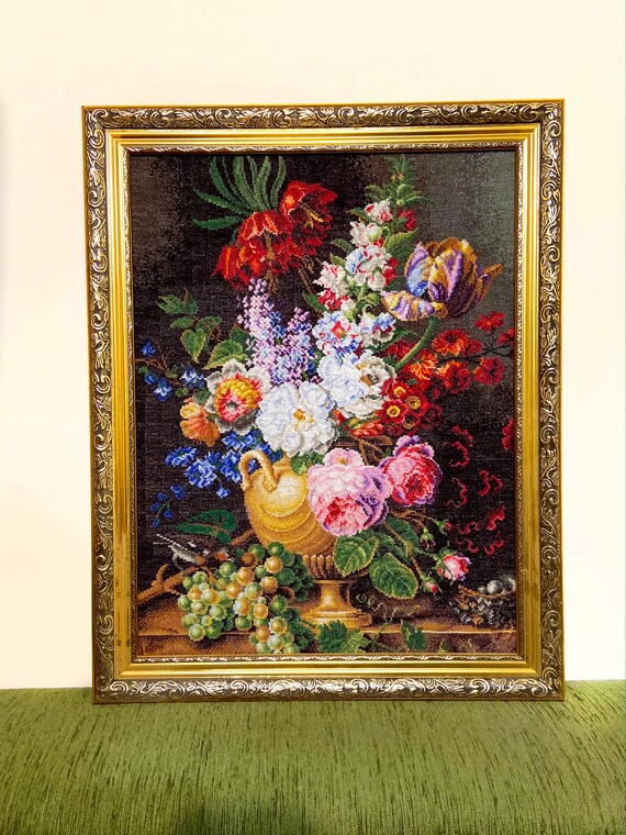 Ramo de flores de cuadro ucraniano bordado en estilo rococó - Etsy España Ramo de flores de cuadro ucraniano bordado en estilo rococó - Etsy España