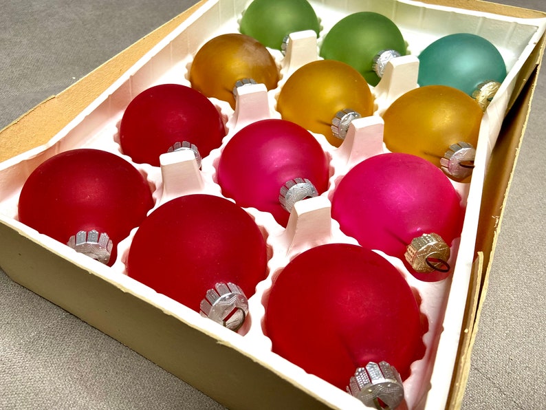 70s SET Soviet Baubles Christmas Ornament in Box, Retro Mattes BAUBLE