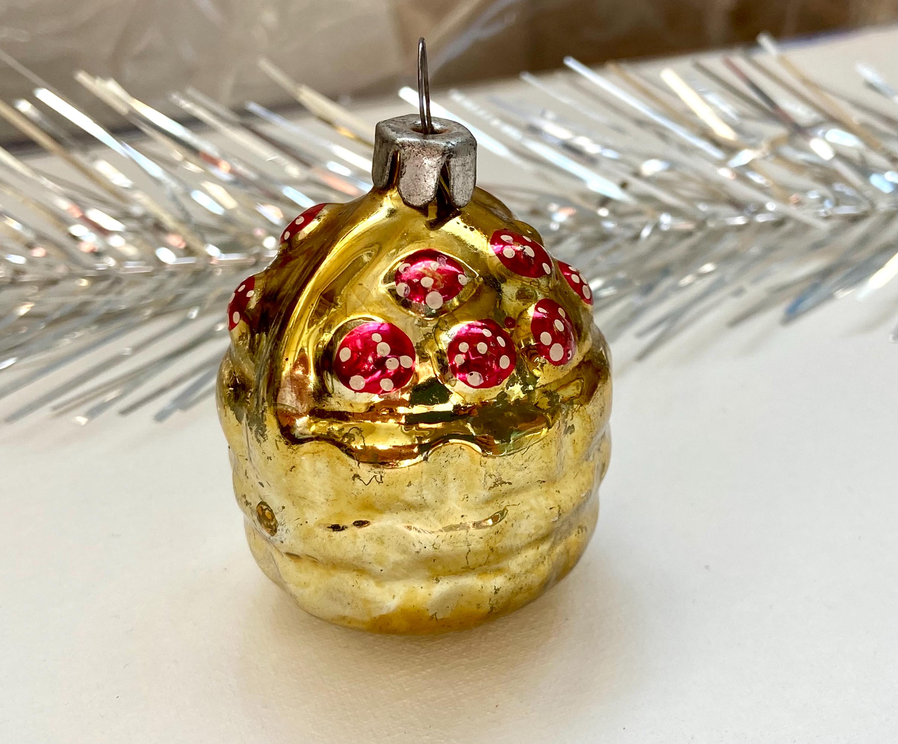 ヴィンテージ　チェコガラスオーナメント　金魚　水玉　クリスマスオーナメント　レア ヴィンテージ チェコガラスオーナメント 金魚 水玉 クリスマス