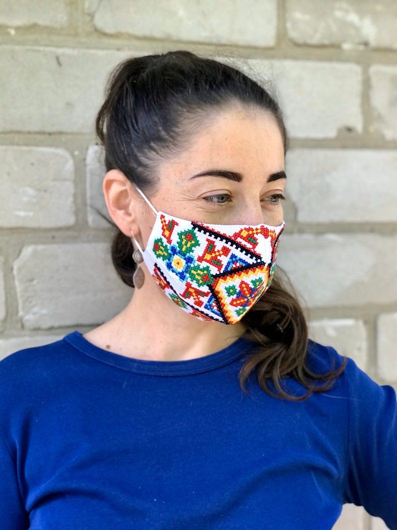 Ukrainian face mask with embroidery pattern 2 layers linen Etsy