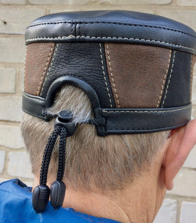 men/'s kufi black yarmolka men/'s kippah muslim black and brown Kufi leather \u041dandmade hat big size