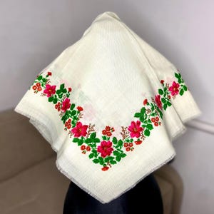 Oekraïense wollen sjaal, vintage witte sjaal met bloemen hoofd, Poolse Boho vierkante sjaal, retro pavlovo posad Russische stof, Oekraïense winkel