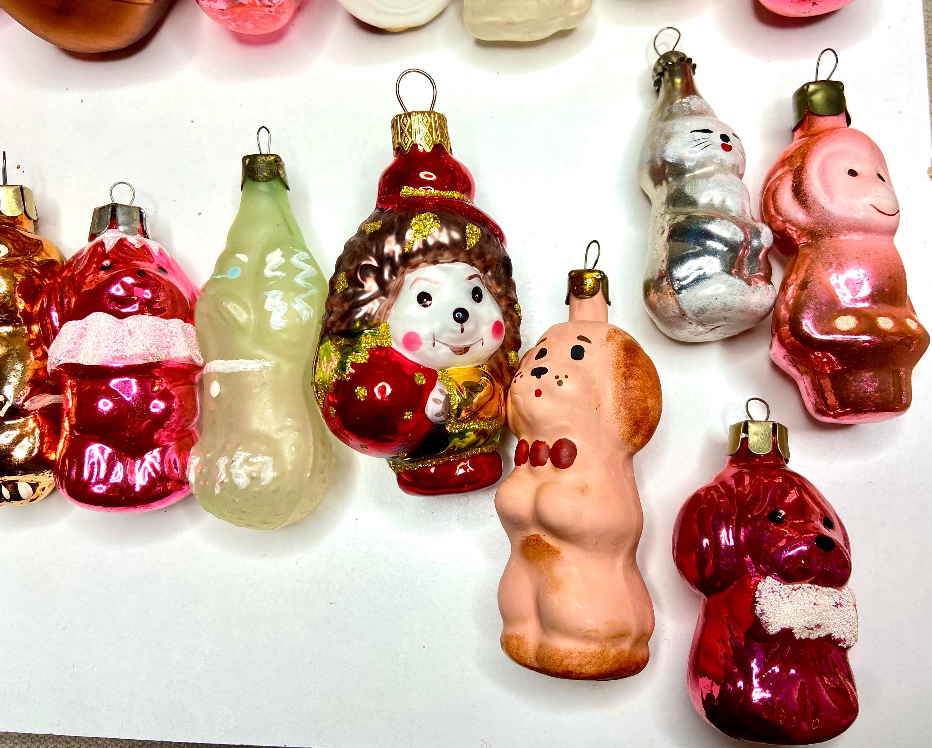Animals Soviet Glass Christmas Tree Ornaments, Vintage Mercury Zoo