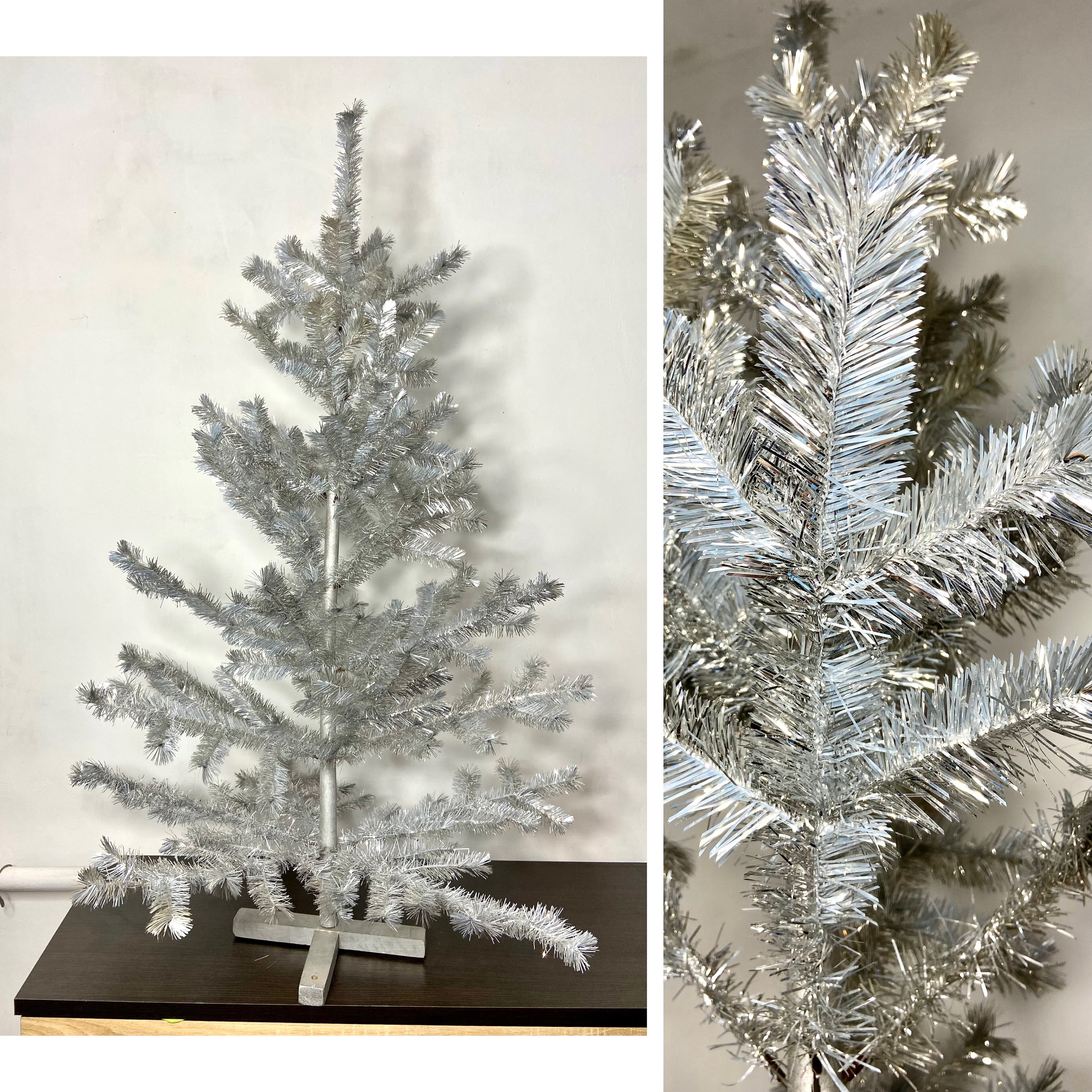 Árbol de Navidad vintage de aluminio plateado de los años 50, árbol de  oropel soviético Evergleam, árbol cónico de mediados de siglo, pompón  navideño de madera artificial. - Etsy México, image size:3000x3000