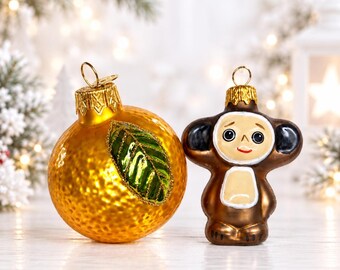 Gena Crocodile and Cheburashka, Ukrainian Glass Christmas Tree