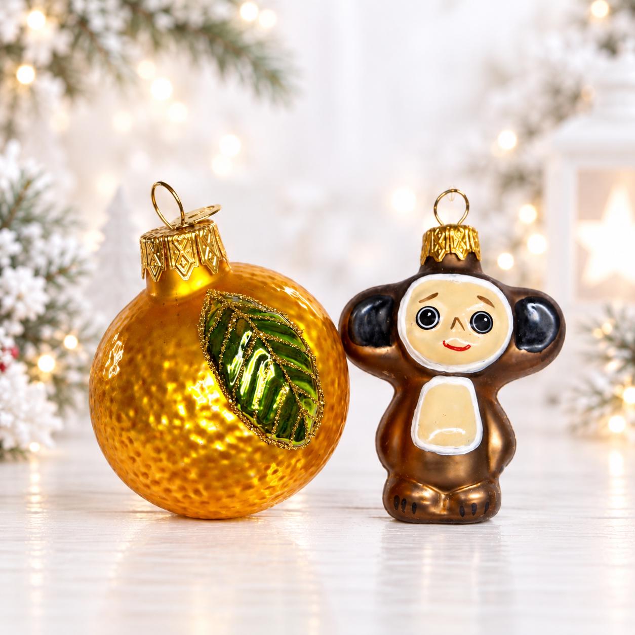 Gena Crocodile and Cheburashka, Ukrainian Glass Christmas Tree
