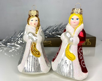 Snow Maiden glass Christmas ornaments, russian Santa Claus Ded Moroz, Ukrainian New Year mercury ornament, Ukraine snegurochka