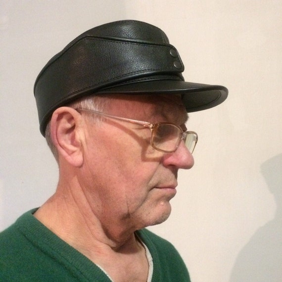 Leather German army military hat cap black cadet cap Etsy