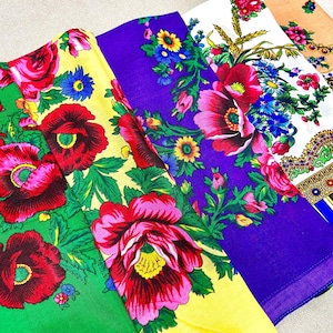 Chal floral ucraniano, pañuelo ruso eslavo, pañuelo popular de Europa del Este, bufanda kokum, chales babushka ligeros ucranianos vintage