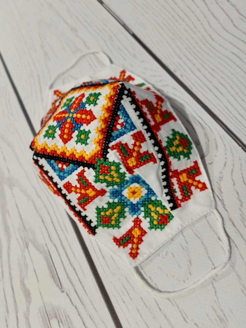 Ukrainian face mask with embroidery pattern 2 layers linen Etsy