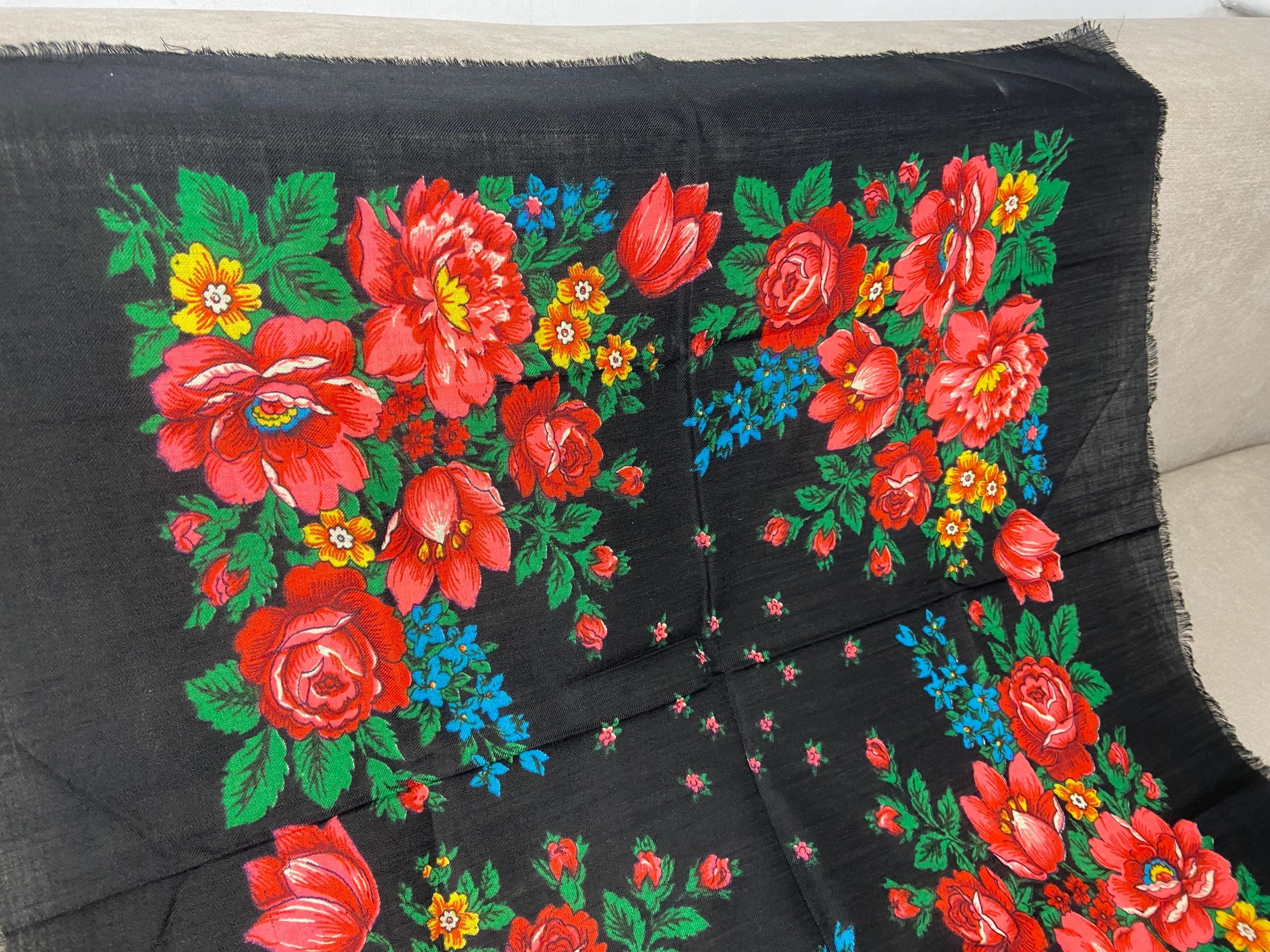 Sciarpa Donna In Cotone Con Nappe E Fantasia Floreale - Stile Vintage Russo/pashmina