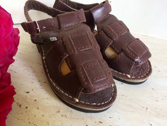 Vintage brown childrens Leather Sandals new baby Soviet | Etsy