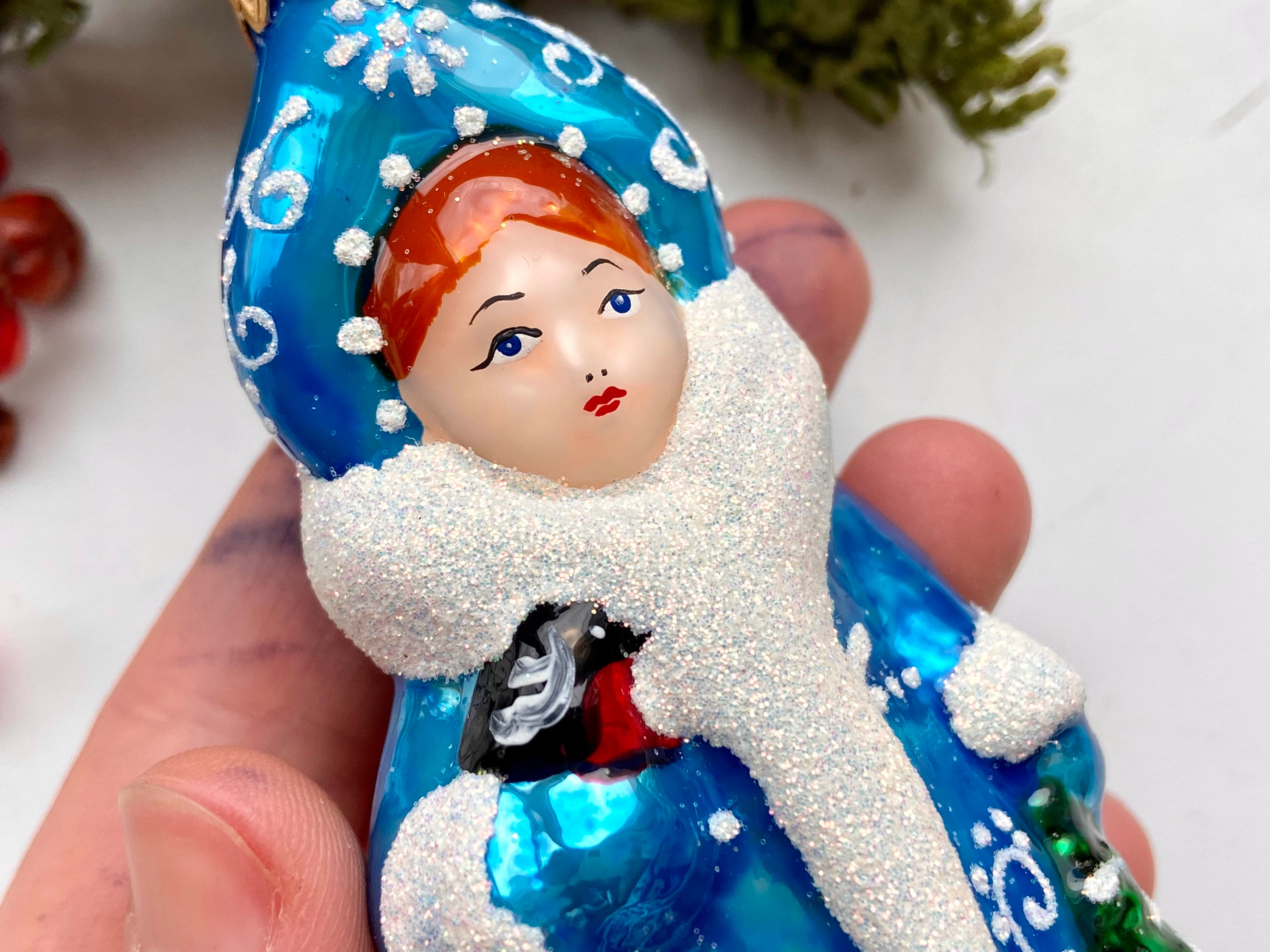【チョコメルさま】old ornament ୨୧ * 雪国の女の子 オーナメント Snow Maiden Glass Ornament, Ukrainian New Year Mercury Glass