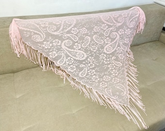 Robe de mariée vintage ukrainienne légère en dentelle rose pour flamenco, châle à franges d'été pour mariage, foulard gitane triangle, écharpe bohème