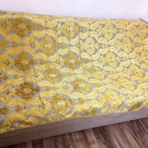 velvet tapestry Golden bedspread, Vintage floral soviet bedding Italian royal cotton sofacover, russian Soviet plush fabric