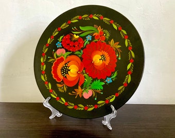 Handmade decorative wall plate Painted wooden plate with floral ornament Wall decorative plate Ukrainian Mill Souvenir decorative plate