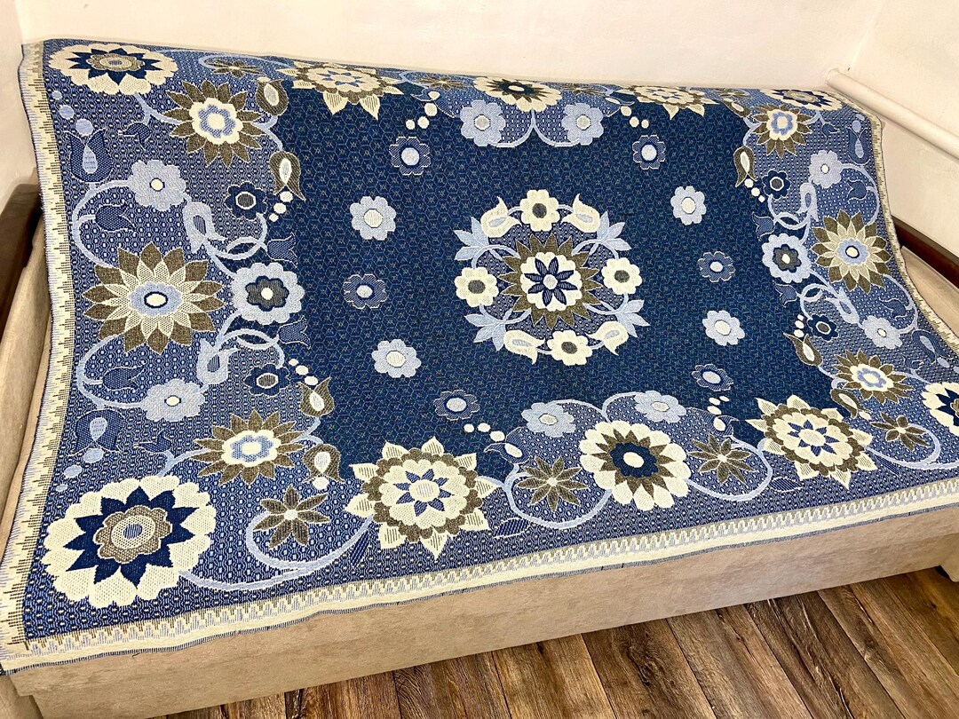 Vintage Ukrainian Wool Blanket, Folk Soviet Tapestry, Boho Slavic