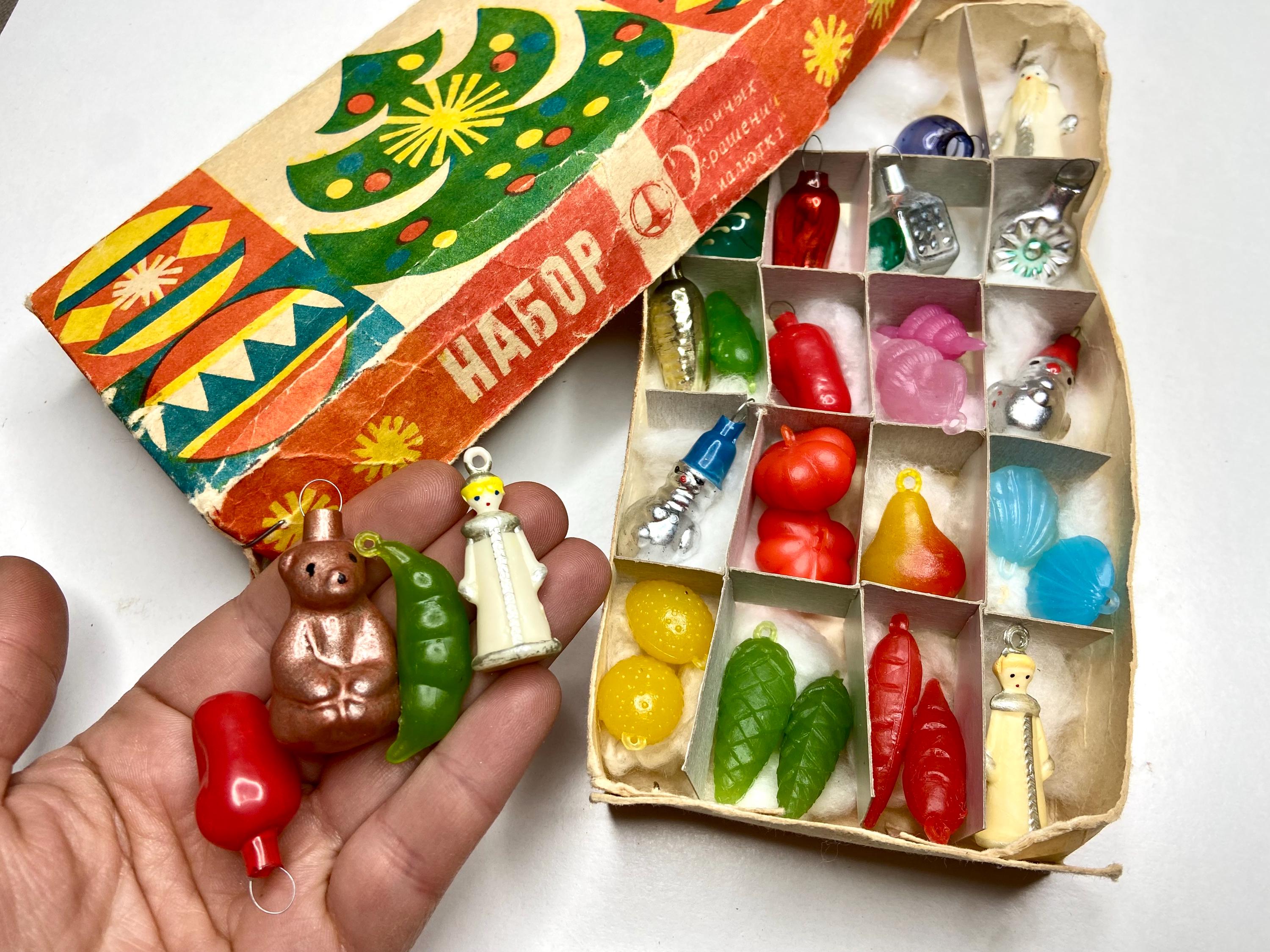 Little Soviet Vintage Glass Christmas Ornaments, 70s Mini Russian