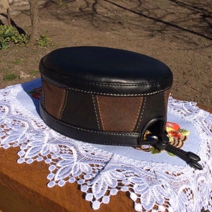 Kufi big size leather Нandmade kippah muslim black and brown uzbek men's hat tubeteika skufia Ukrainian store image 7