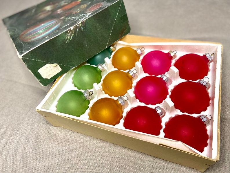 70s SET Soviet Baubles Christmas Ornament in Box, Retro Mattes BAUBLE