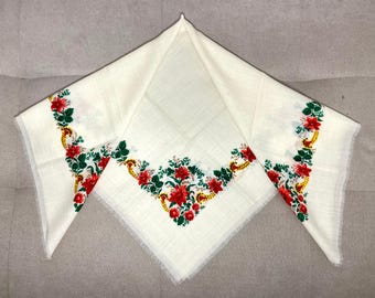 Ukrainische Vintage Wolle Schal, creme russische Kopftuch, Boho rumänischer Pashmina Schal, polnischer Folklore Stoff, Slavic Bandana