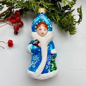 Snow Maiden glass ornament, Ukrainian New Year mercury glass ornaments, russian granddaughter Santa Claus Ded Moroz, Ukraine snegurochka
