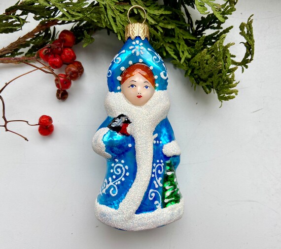 Snow Maiden Glass Ornament, Ukrainian New Year Mercury Glass