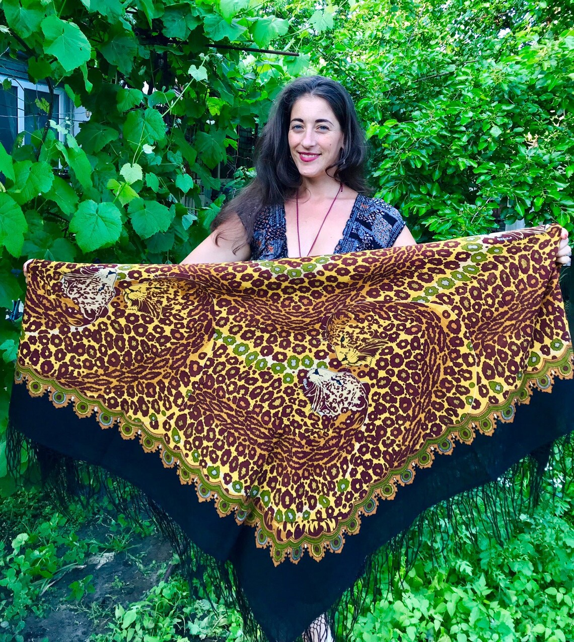 Large woolen shawl leopard print gypsy shawl animal print Etsy